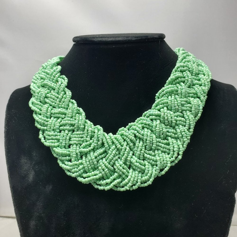 Signature turquoise - seafoam green braided seed bead Bohemian choker necklace